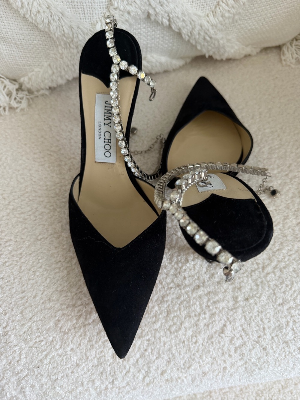 Jimmy Choo Saeda 100 Black Suede Pumps with Crystal Embellishment, Sz 38.5 - Picture 2 of 8